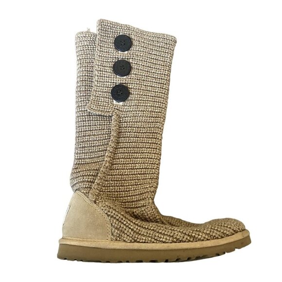 Ugg Boots Womens Size 6 Cardy Tan Brown Tall Button Winter Warm Excellent Used - Picture 5 of 8
